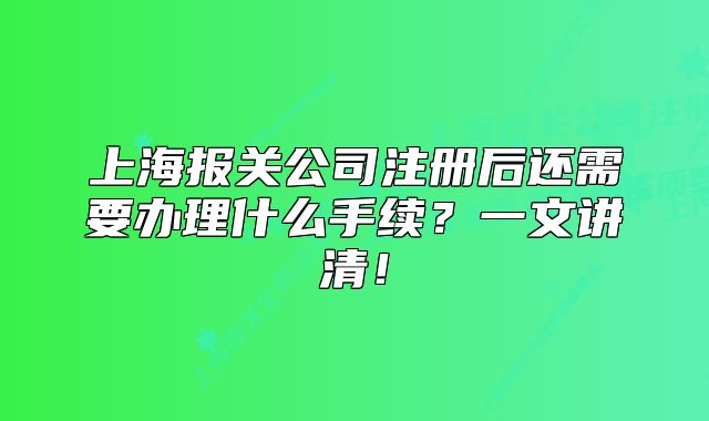 上海报关公司注册后还需要办理什么手续?一文讲清!