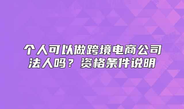 个人可以做跨境电商公司法人吗?资格条件说明