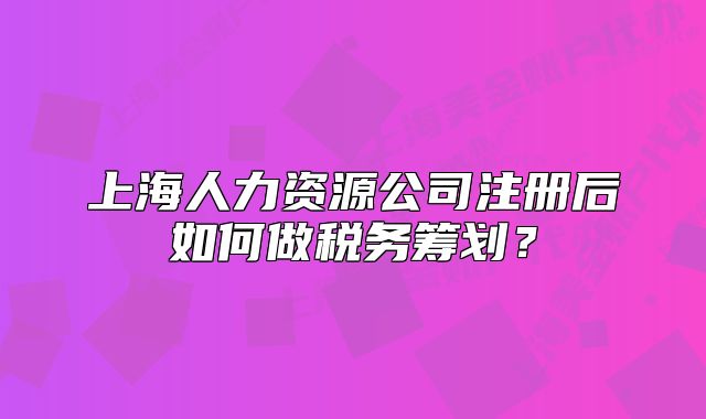 上海人力资源公司注册后如何做税务筹划?