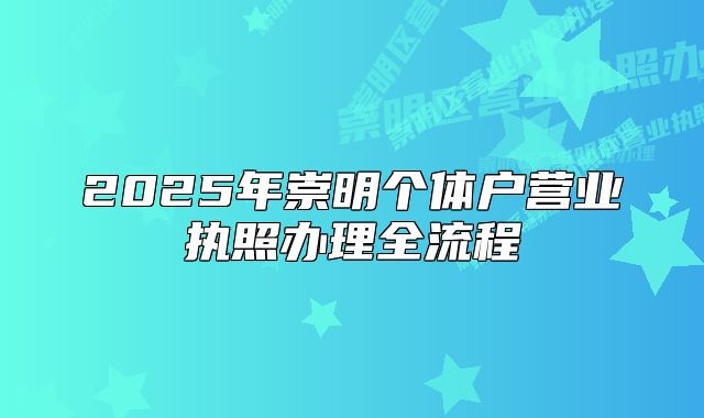 2025年崇明个体户营业执照办理全流程