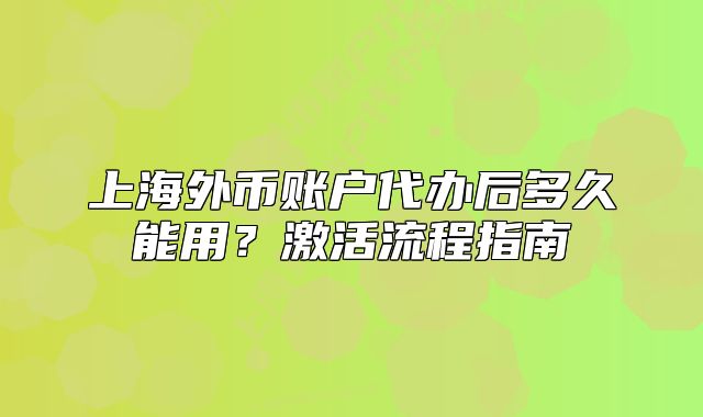 上海外币账户代办后多久能用?激活流程指南
