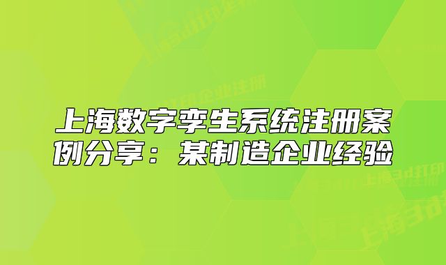 上海数字孪生系统注册案例分享：某制造企业经验