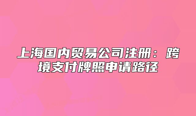 上海国内贸易公司注册:跨境支付牌照申请路径