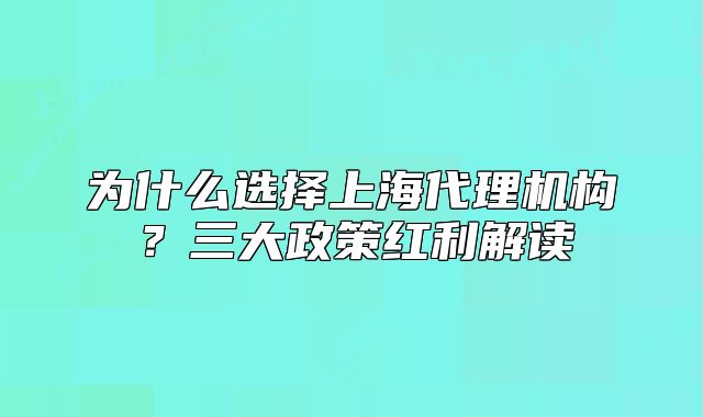 为什么选择上海代理机构?三大政策红利解读