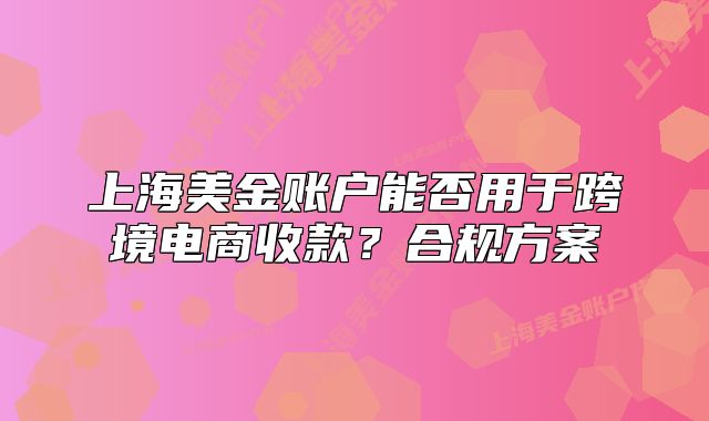 上海美金账户能否用于跨境电商收款?合规方案
