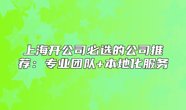 上海开公司必选的公司推荐:专业团队+本地化服务