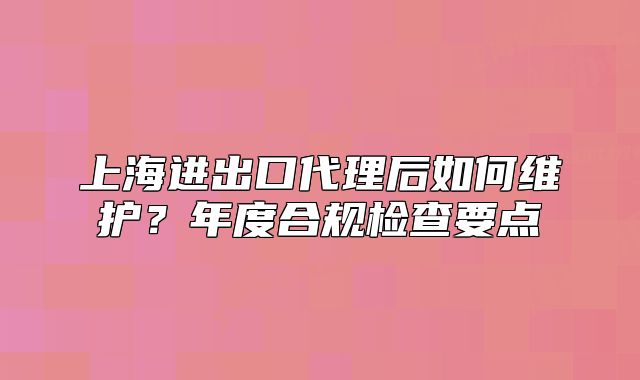 上海进出口代理后如何维护？年度合规检查要点