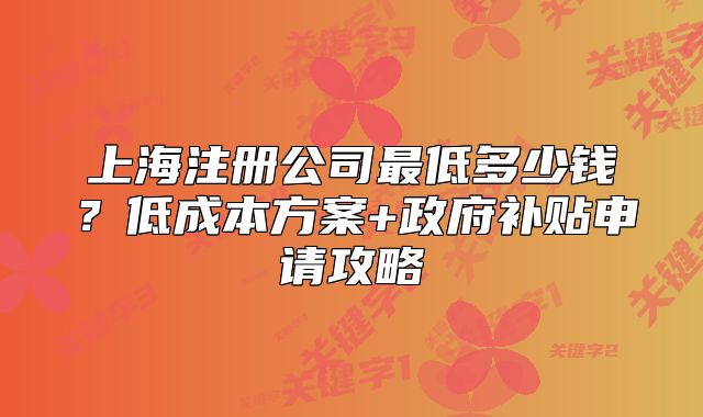 上海注册公司最低多少钱？低成本方案+政府补贴申请攻略