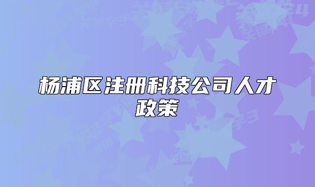杨浦区注册科技公司人才政策