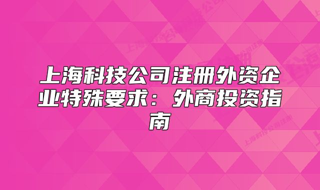 上海科技公司注册外资企业特殊要求:外商投资指南