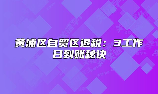 黄浦区自贸区退税:3工作日到账秘诀
