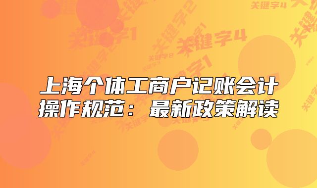上海个体工商户记账会计操作规范:最新政策解读
