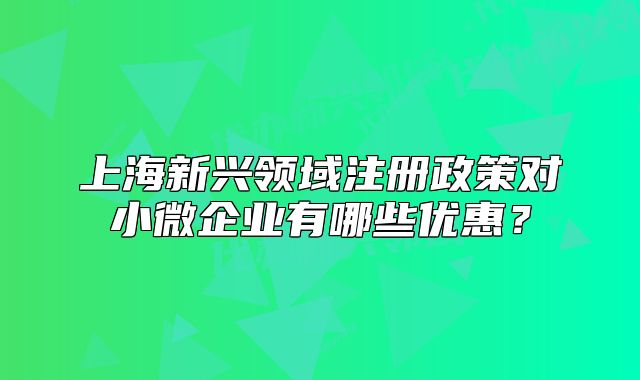 上海新兴领域注册政策对小微企业有哪些优惠？