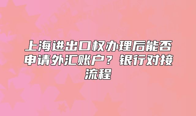 上海进出口权办理后能否申请外汇账户?银行对接流程