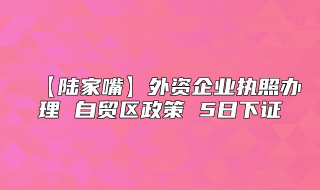 【陆家嘴】外资企业执照办理 自贸区政策 5日下证