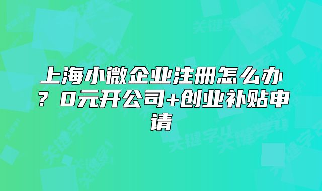 上海小微企业注册怎么办?0元开公司+创业补贴申请