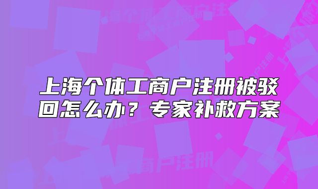 上海个体工商户注册被驳回怎么办？专家补救方案