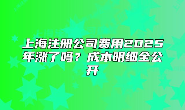 上海注册公司费用2025年涨了吗?成本明细全公开