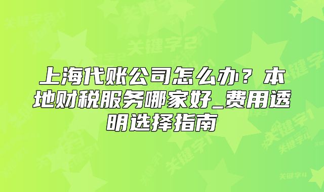 上海代账公司怎么办?本地财税服务哪家好_费用透明选择指南