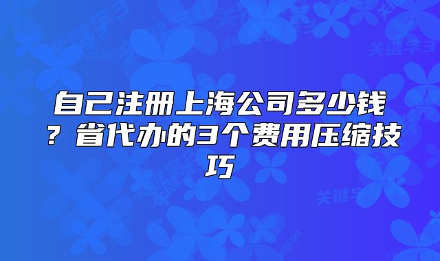 自己注册上海公司多少钱？省代办的3个费用压缩技巧
