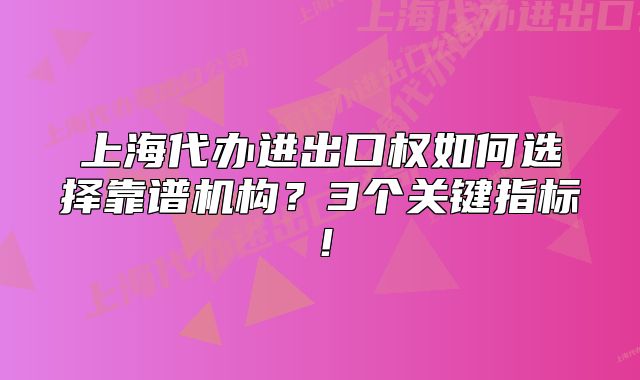 上海代办进出口权如何选择靠谱机构？3个关键指标！