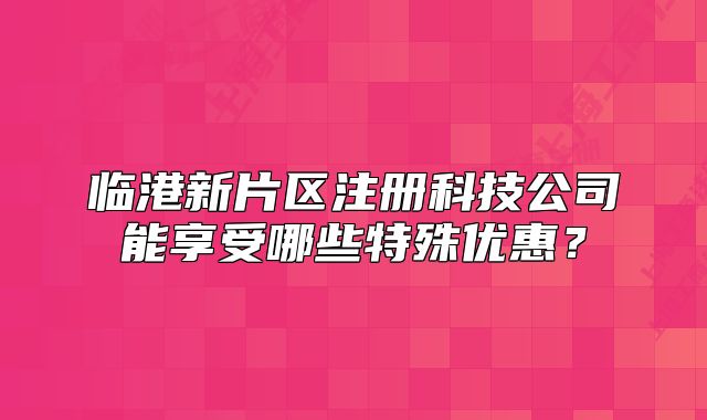 临港新片区注册科技公司能享受哪些特殊优惠?
