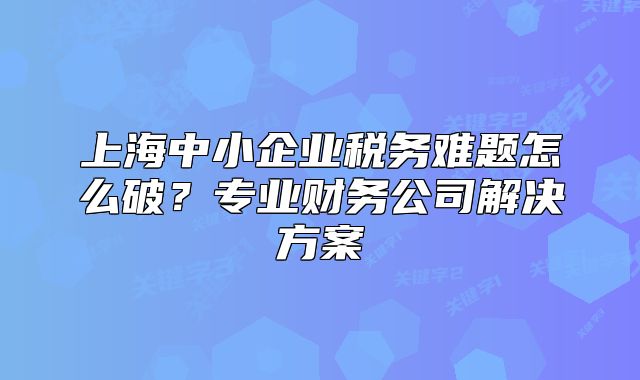 上海中小企业税务难题怎么破？专业财务公司解决方案