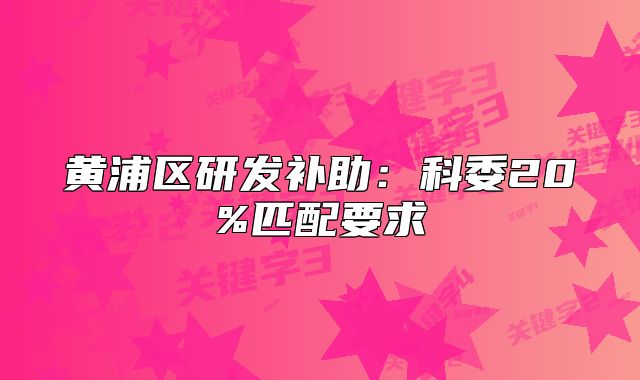 黄浦区研发补助:科委20%匹配要求