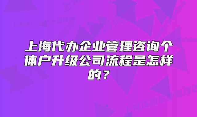 上海代办企业管理咨询个体户升级公司流程是怎样的?