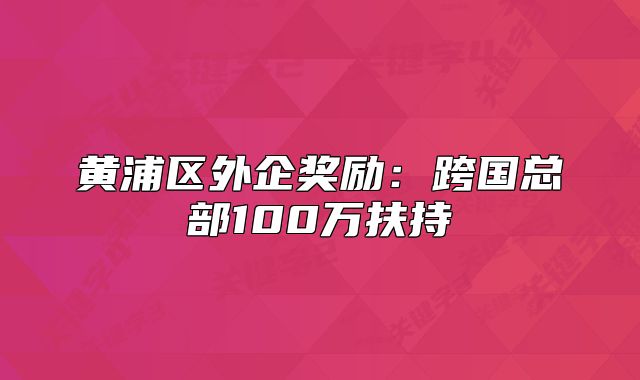 黄浦区外企奖励:跨国总部100万扶持