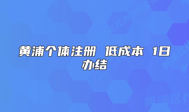 黄浦个体注册 低成本 1日办结