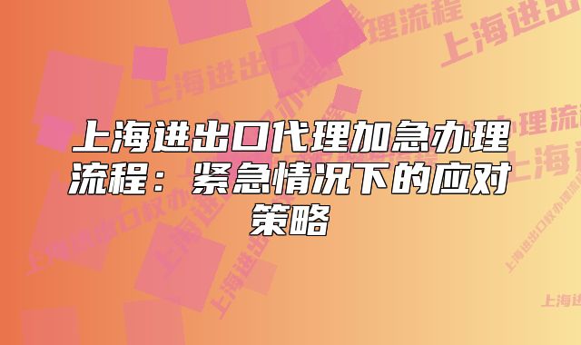 上海进出口代理加急办理流程:紧急情况下的应对策略