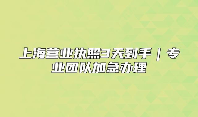 上海营业执照3天到手|专业团队加急办理
