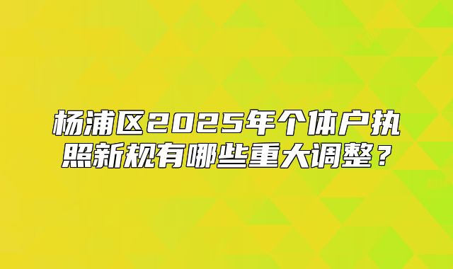杨浦区2025年个体户执照新规有哪些重大调整?