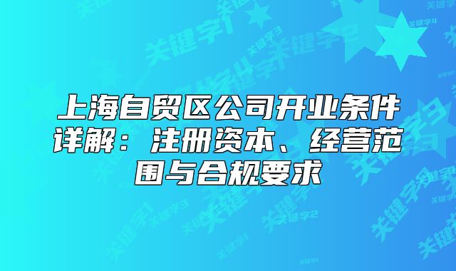上海自贸区公司开业条件详解：注册资本、经营范围与合规要求