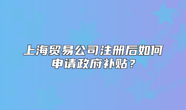 上海贸易公司注册后如何申请政府补贴?