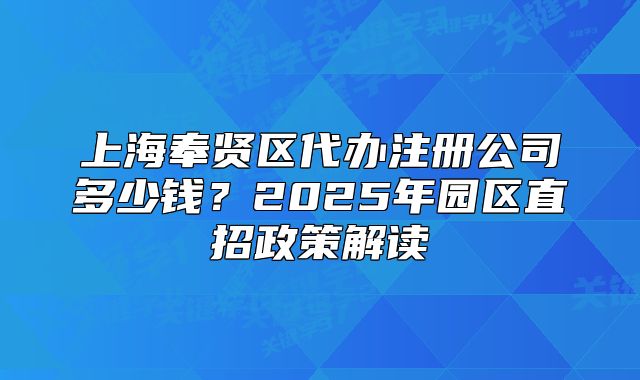 上海奉贤区代办注册公司多少钱?2025年园区直招政策解读