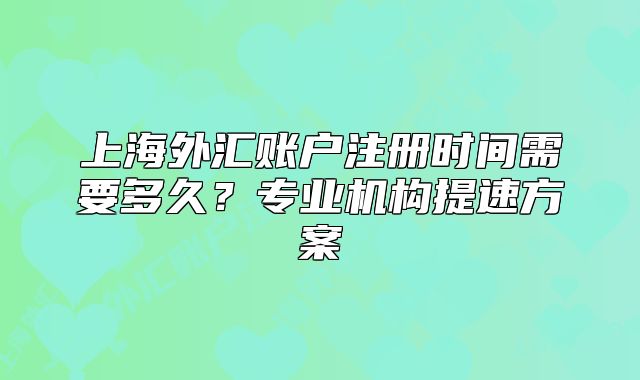 上海外汇账户注册时间需要多久？专业机构提速方案