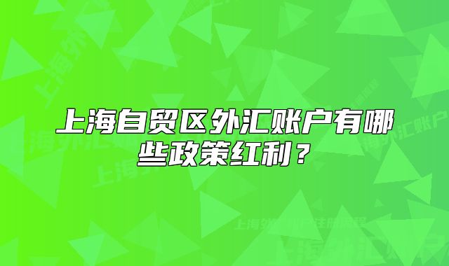 上海自贸区外汇账户有哪些政策红利？