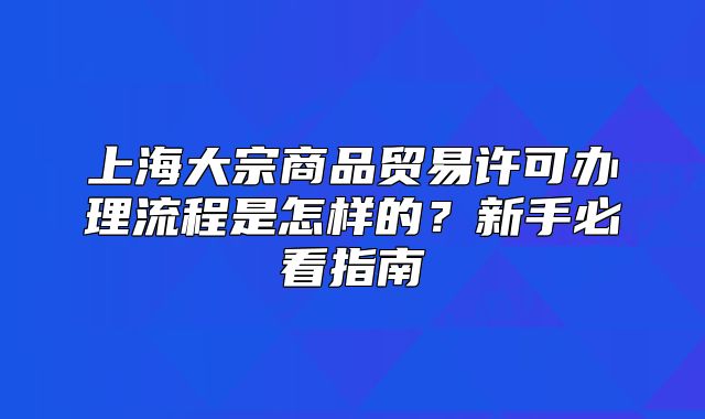 上海大宗商品贸易许可办理流程是怎样的？新手必看指南