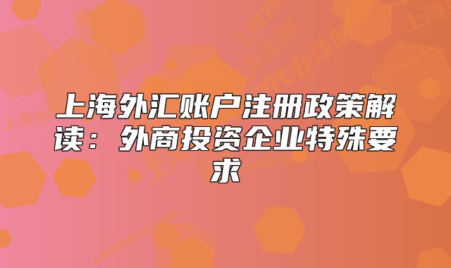 上海外汇账户注册政策解读：外商投资企业特殊要求
