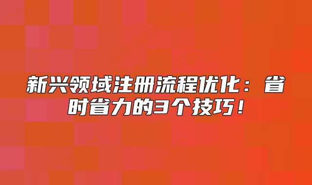 新兴领域注册流程优化:省时省力的3个技巧!