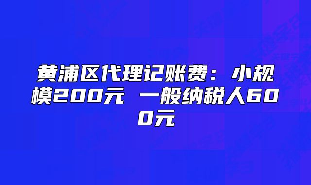 黄浦区代理记账费:小规模200元 一般纳税人600元