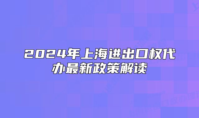 2024年上海进出口权代办最新政策解读