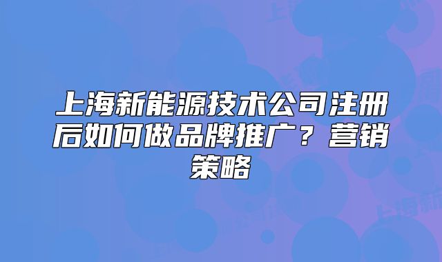 上海新能源技术公司注册后如何做品牌推广?营销策略