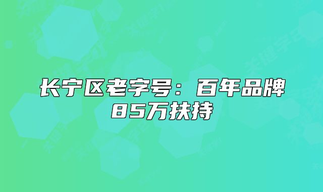 长宁区老字号：百年品牌85万扶持