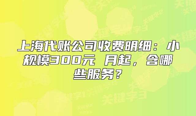 上海代账公司收费明细：小规模300元 月起，含哪些服务？
