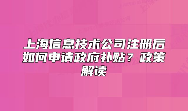 上海信息技术公司注册后如何申请政府补贴?政策解读