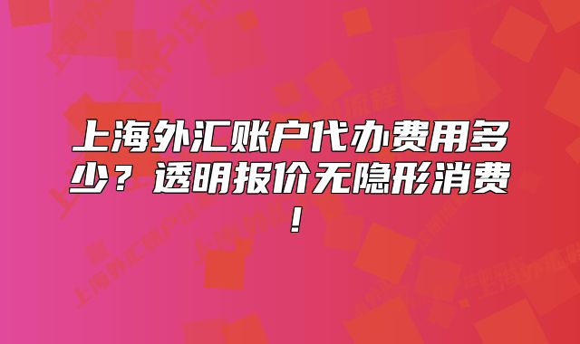 上海外汇账户代办费用多少？透明报价无隐形消费！