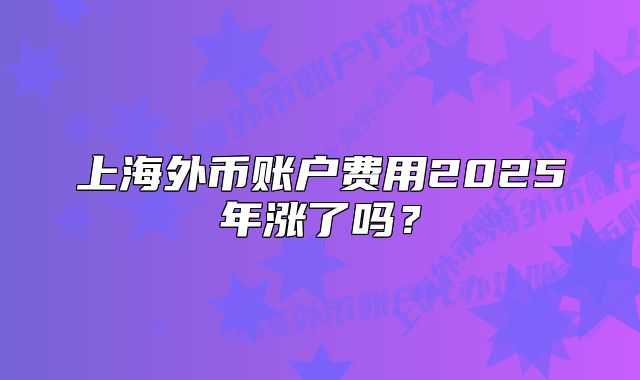 上海外币账户费用2025年涨了吗?
